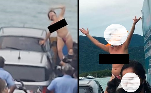 São Sebastião: Mulher surpreende, tira a roupa na balsa e viraliza na internet