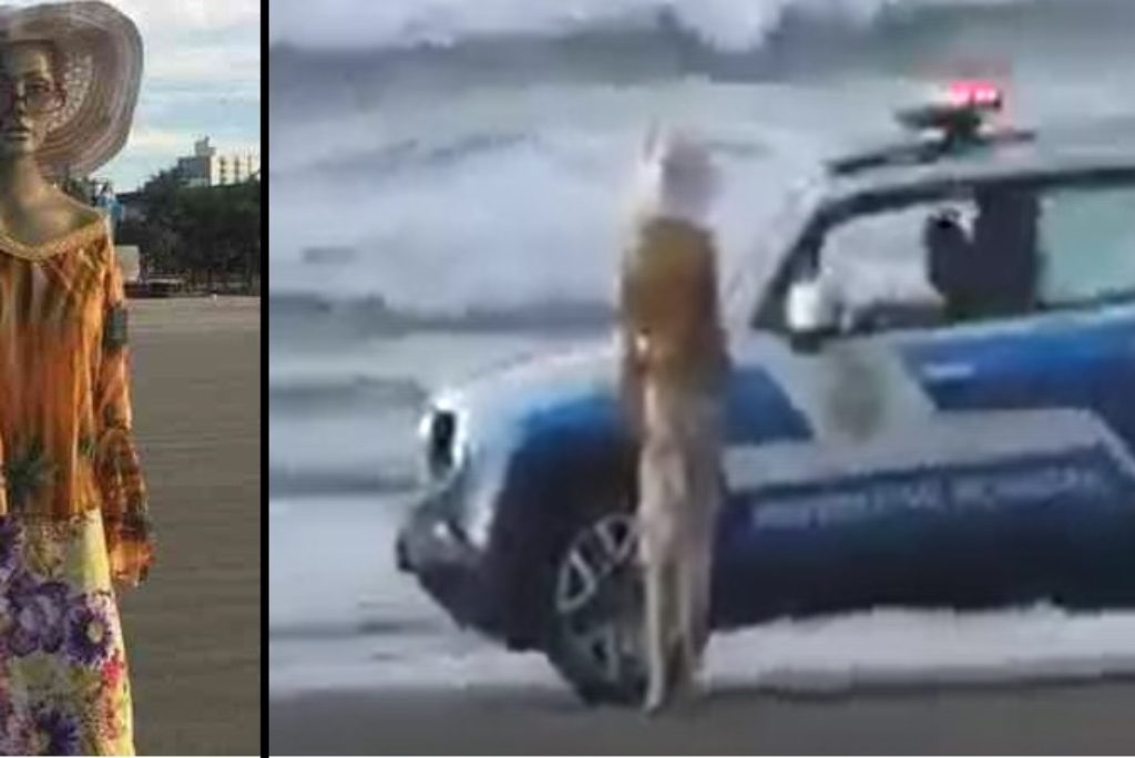 Praia Grande: GCM aborda manequim na praia ao confundir com mulher; assista ao vídeo