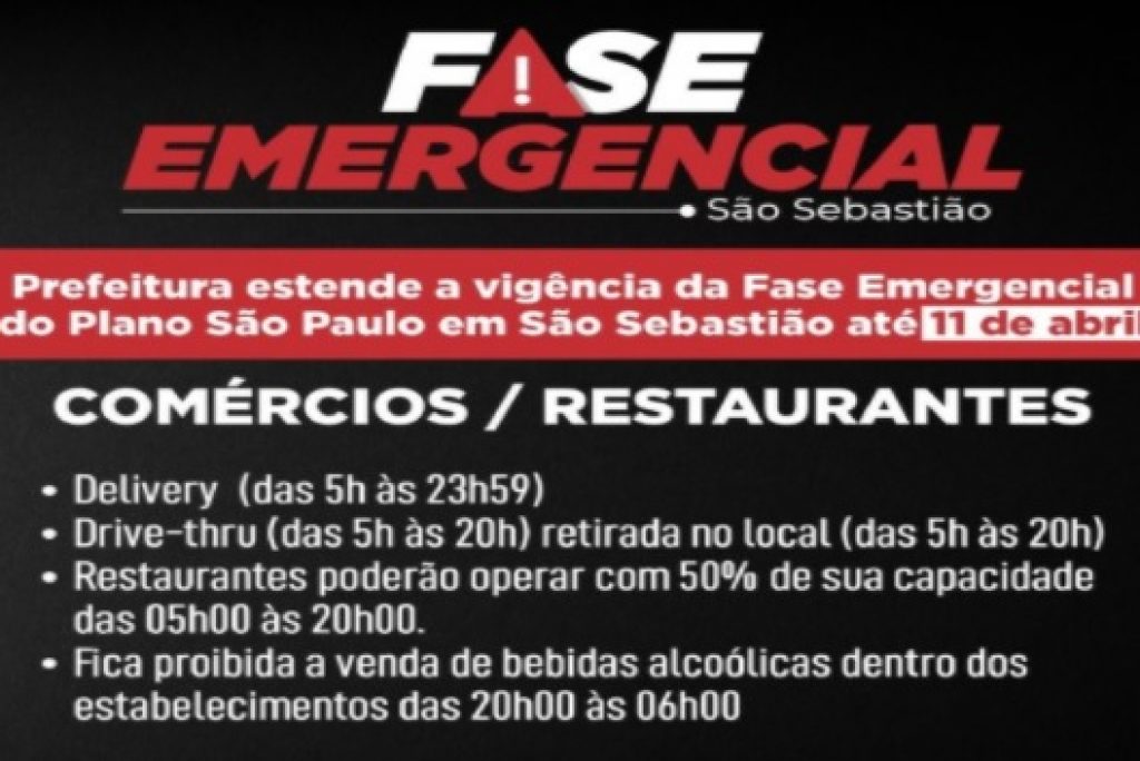 São Sebastião: Restaurantes poderão operar com 50% de sua capacidade até às 20 horas