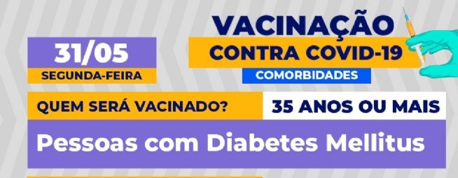 São Sebastião: Vacinação contra Covid segue nesta segunda-feira para pessoas de 35 anos ou mais com Diabetes Mellitus