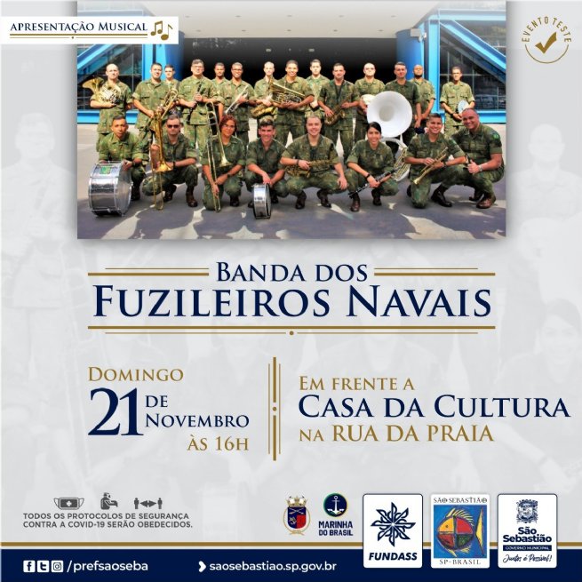 Banda dos Fuzileiros Navais se apresenta em São Sebastião no próximo domingo (21)