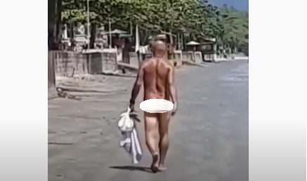 Homem é filmado caminhando pelado em praia de Ubatuba; assista