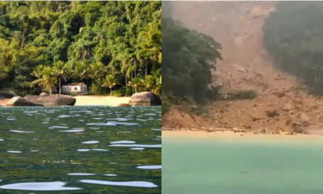 Praia de Itaguaçu, na Ilha Grande, é destruída após deslizamento de terra no RJ