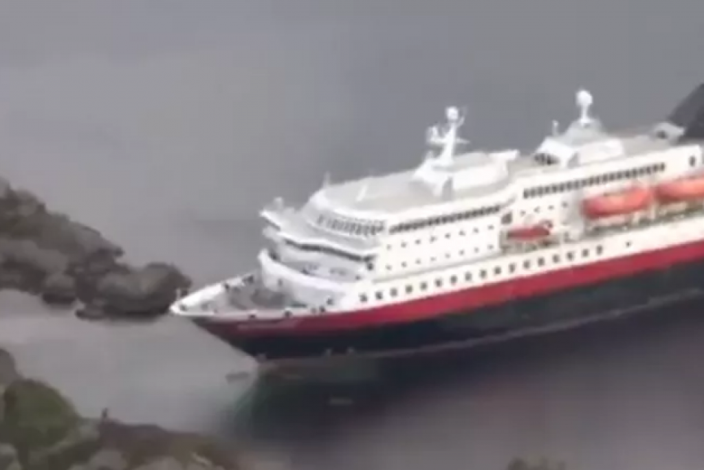 Cruzeiro encalha na costa da Noruega, e subida da maré preocupa; veja vídeo