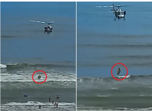 Criança é resgatada pelo helicóptero Águia da Polícia Militar em praia de SP; veja vídeo