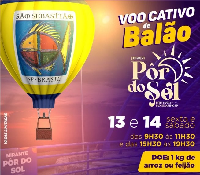 Prefeitura de São Sebastião promove voos cativos de balão na Praça Pôr-do-Sol, em Boiçucanga