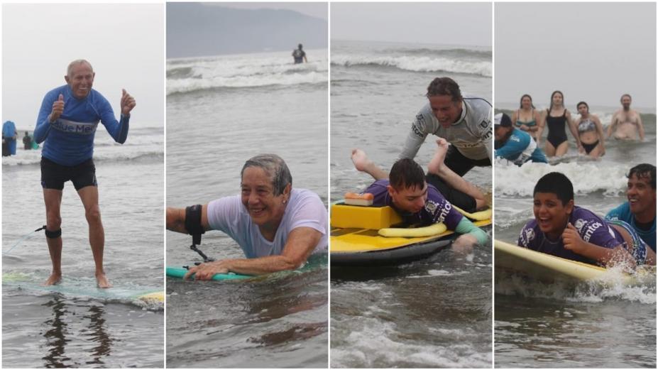 Santos usa o surfe para transformar vida de idosos e pessoas com deficiência